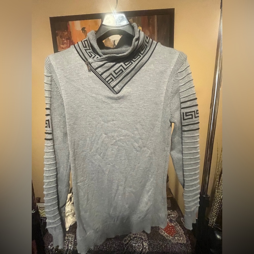LCR Black Edition Men's Sweater XXL Gray Black Geometric Swirl Rare Pullover